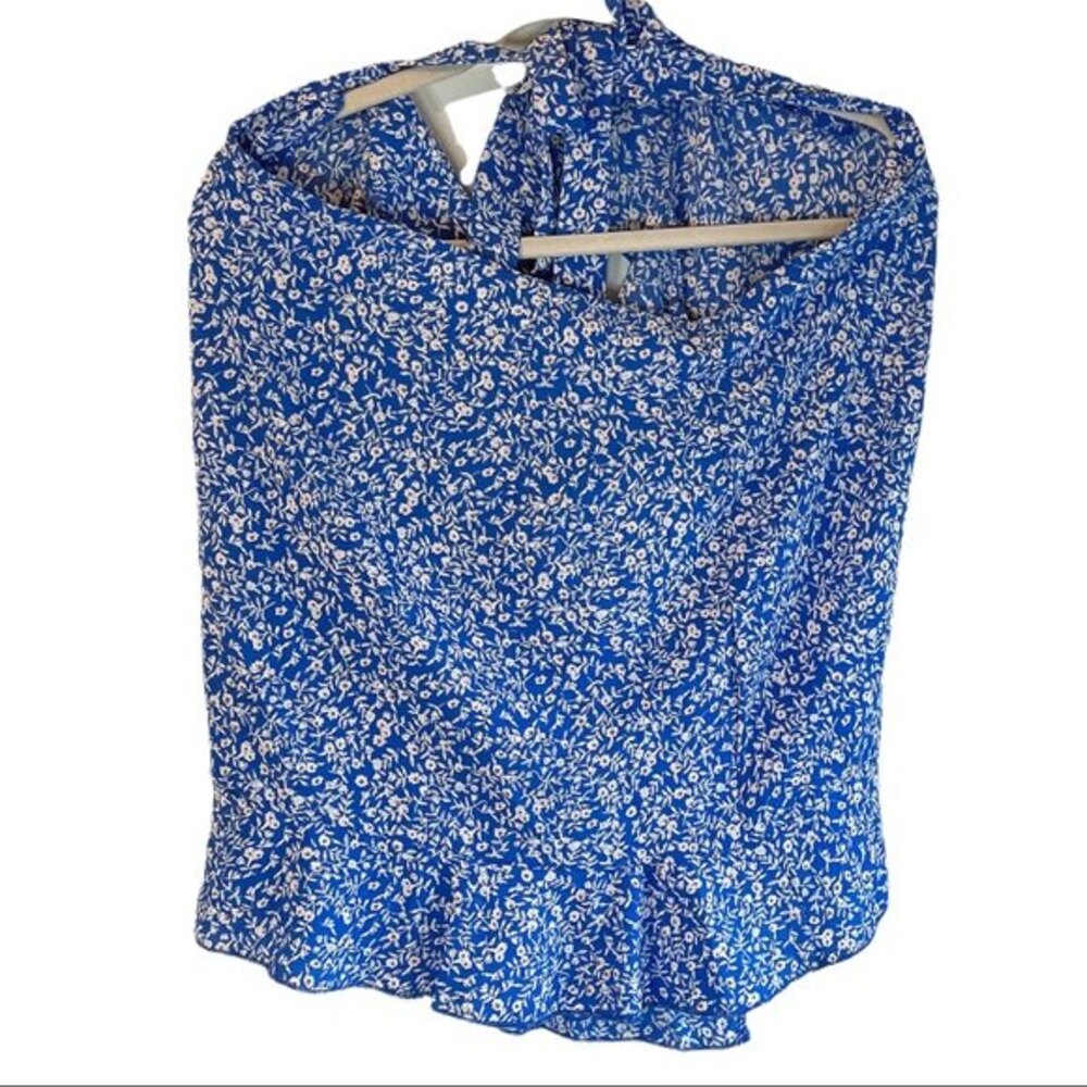 Pandora Rayon Poplin Ditsy Floral Indigo Fabric, Blue and White